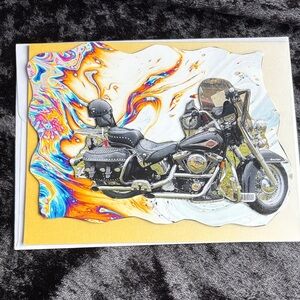 Black Touring Motorcycle Graphic Card with Iridescent Swirl Art